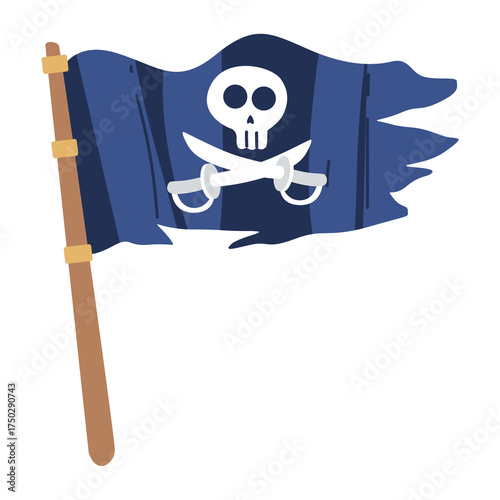 Pirate Flag Illustration with Skull and Crossbones on Transparent Background