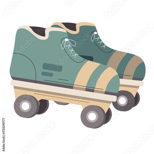Pair Of Roller Skates With Teal And Beige Color Scheme On Transparent Background