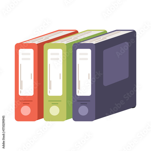 Three Office Binders in Red Green and Blue Colors with Pixelated Style on Transparent Background