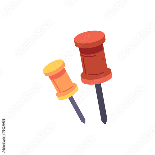 Two Pixelated Pushpins Orange And Red Isolated On Transparent Background