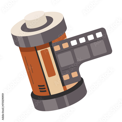 Film Roll Illustration on Transparent Background in Brown Orange and Gray Tones