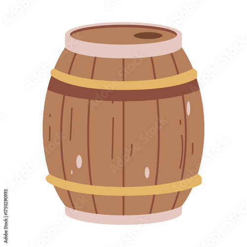 Brown Wooden Barrel with Beige and Gold Detail Isolated on Transparent Background