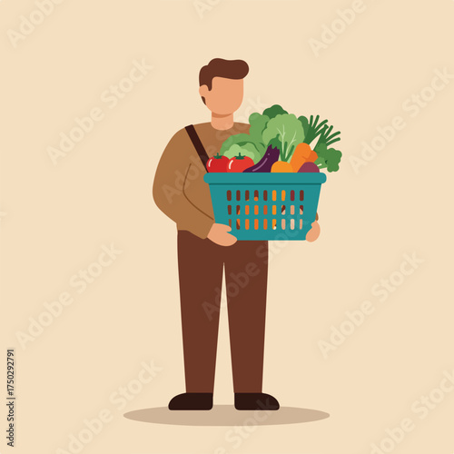 A person holding a basket overflowing with fresh produce