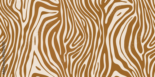 Abstract seamless pattern with organic wavy lines in brown and beige colors