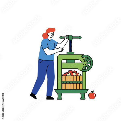Person operates apple press