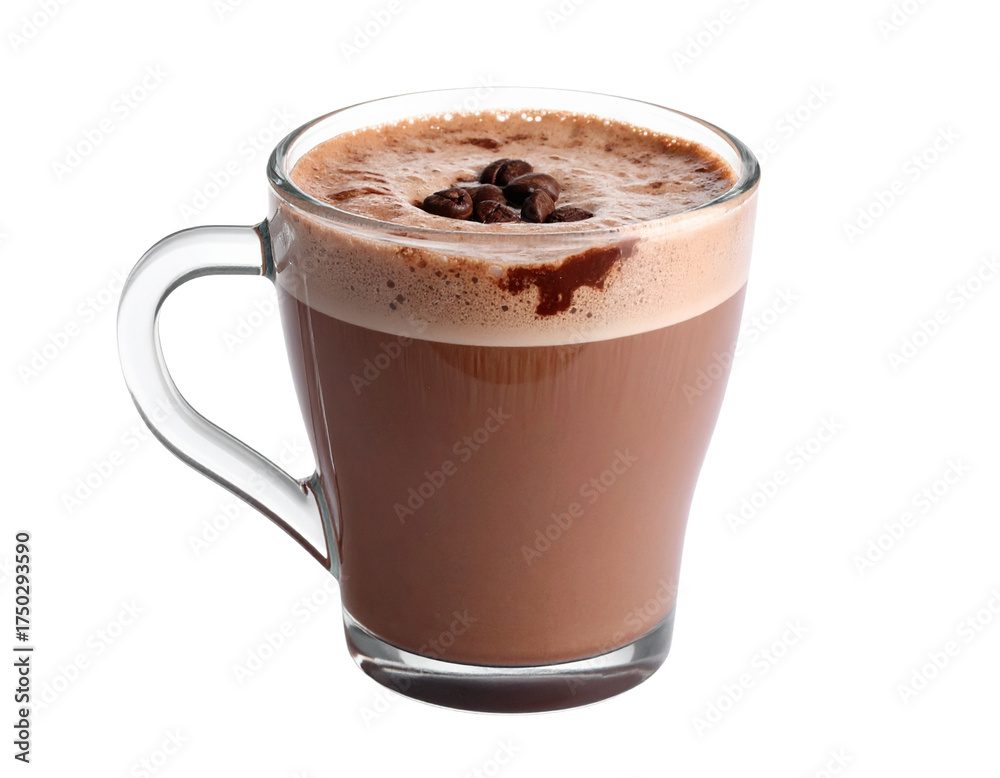 Obraz premium Hot chocolate or chocolate latte in a ceramic mug, isolated on white