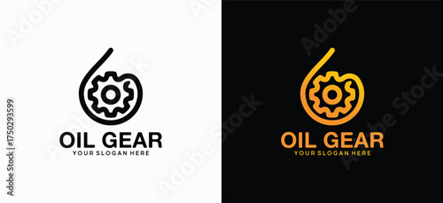 Gear and oil logo. Vector illustration design of an oil drop combined with a gear in a creative line art style.