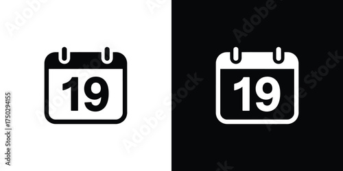 Isolated Calendar Icon Number 19 in Black and White Design on Transparent