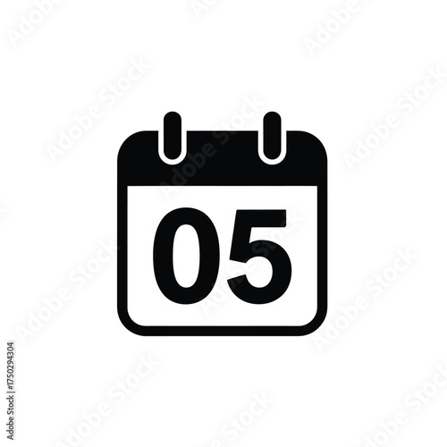 Minimalist Black Calendar Icon with Number 05 on Transparent Background