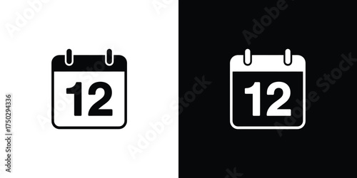 Minimalist Calendar Icon Showing Day 12 in Black and White Variations Design