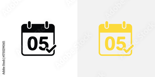 Minimalist Calendar Icons, Day 05 Illustration, Black and Yellow, Transparent Design