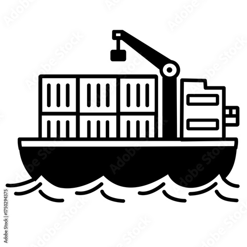 Cargo ship icon with containers on the sea