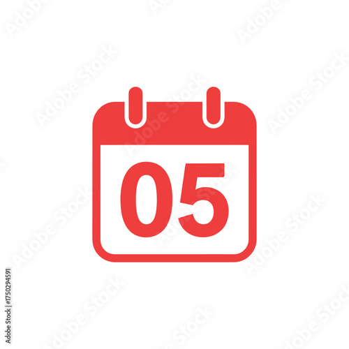 Red Calendar Icon With Rounded Edges Displaying Date 05 On White Background