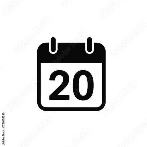 Twentieth Day Calendar Icon Showing Number 20 on a Transparent Background