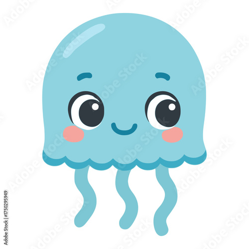 cute jellyfish sea marine life kawaii cartoon character flat color vector illustration template design