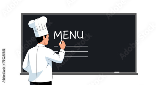 Chef Chalkboard Menu Illustration for Restaurant Promotion and Food Service Advertising, Suitable for Culinary Arts Education and Menu Design Resources