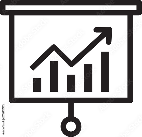 Dynamic presentation board icon showcasing business growth and upward trends for professional financial reports and marketing materials, originally a scalable vector graphic