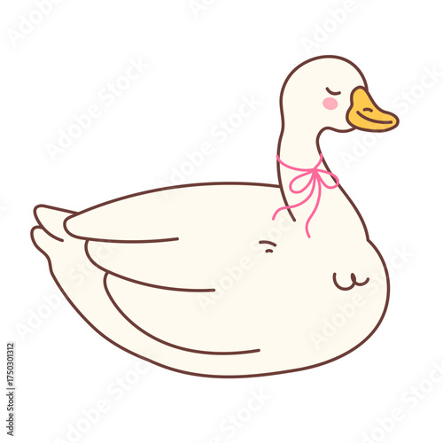 Silly Goose with Pink Ribbon Bow Cartoon Illustration