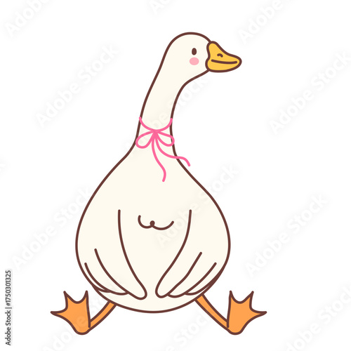 Silly Goose with Pink Ribbon Bow Cartoon Illustration