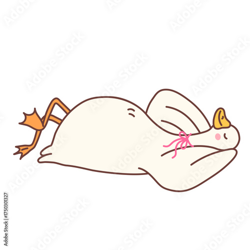 Silly Goose with Pink Ribbon Bow Cartoon Illustration