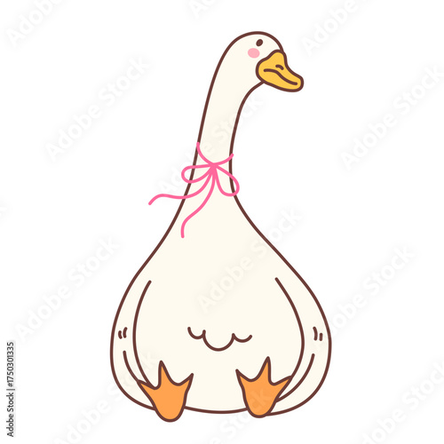 Silly Goose with Pink Ribbon Bow Cartoon Illustration