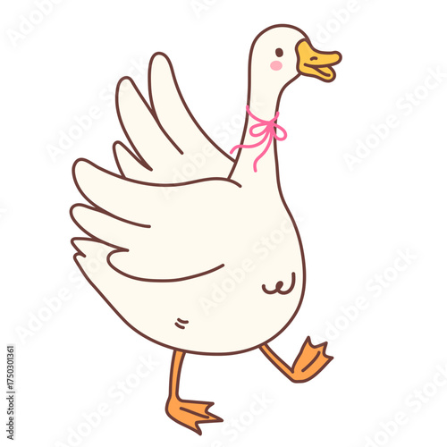 Silly Goose with Pink Ribbon Bow Cartoon Illustration