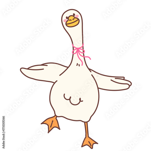 Silly Goose with Pink Ribbon Bow Cartoon Illustration