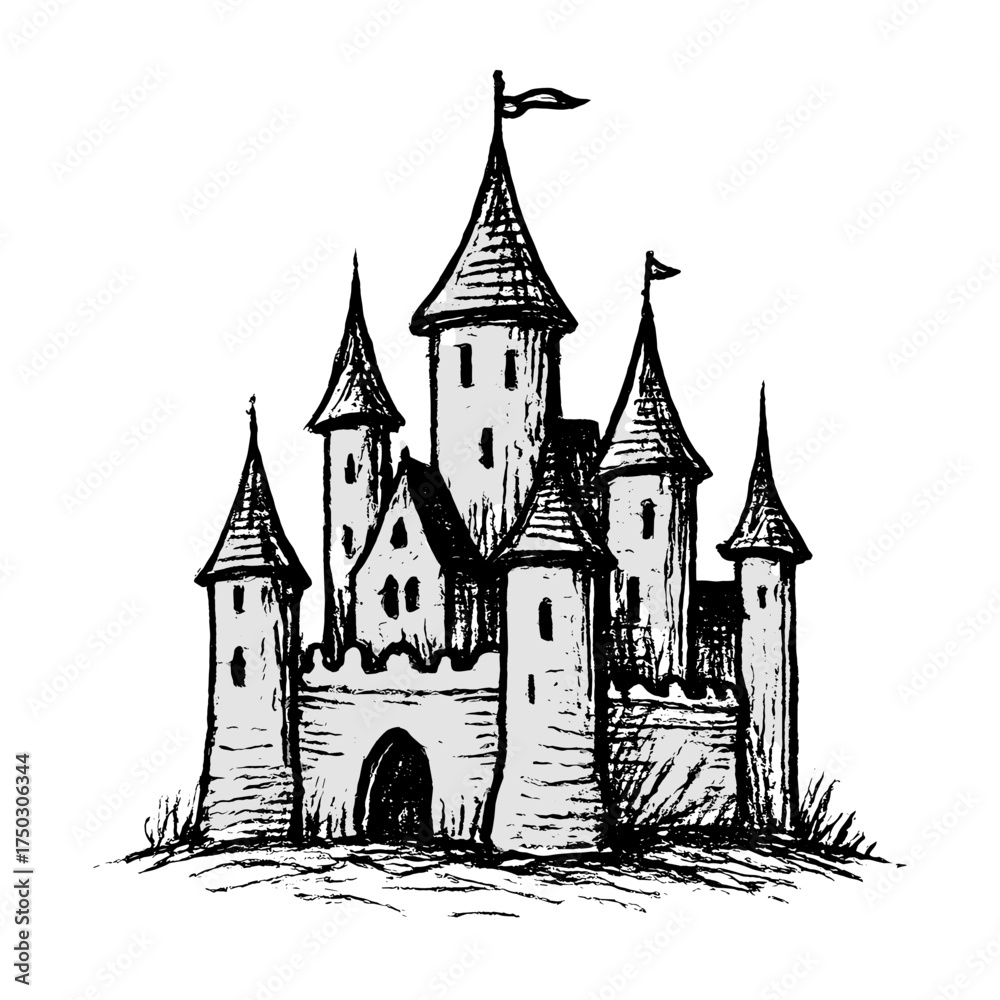 Obraz premium Whimsical medieval castle illustration vector