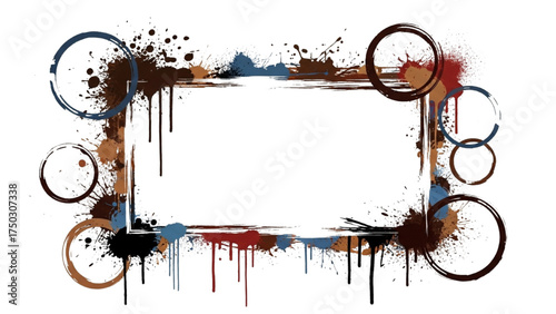 Abstract Frame with Splatter: This abstract composition presents a rectangular frame adorned with expressive paint splatters and artistic circle motifs.