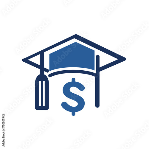 Blue Graduation Cap with Dollar Sign on Background Finance Concept