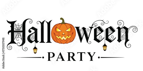 A festive Halloween party invitation featuring a carved jack o lantern and decorative lanterns, perfect for spooky celebrations.