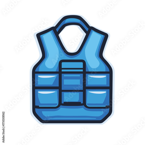 Blue vest icon with compartments and a black border on background
