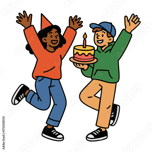 Joyful celebration with birthday cake vector