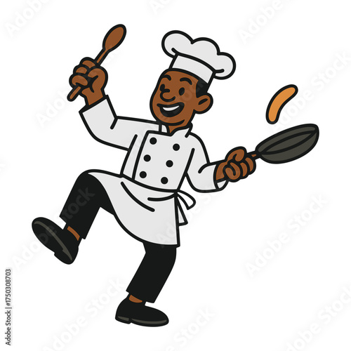 Chef cartoon flipping pancake vector