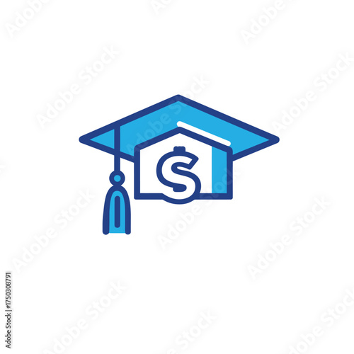 Financial Education Blue Icon with Mortarboard Cap and Dollar Sign on Background