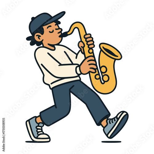 Cartoon saxophonist playing music vector