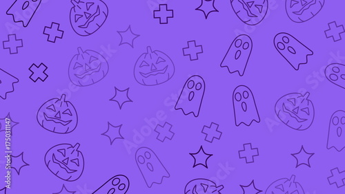 Halloween pattern image with ghost and pumpkin outlines. Perfect for spooky invitations, party decorations, and greeting cards. Suitable for halloweenthemed designs.