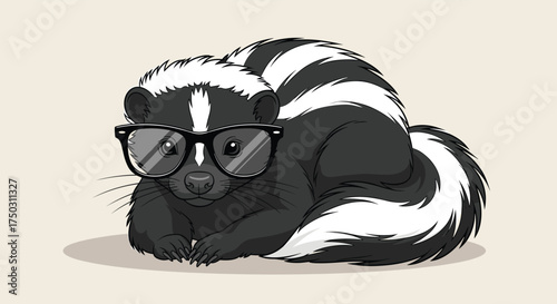 A pixel art illustration of a skunk wearing glasses.