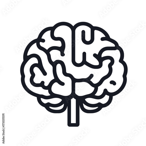 Simple Line Art Illustration of a Human Brain Isolated on a White Background