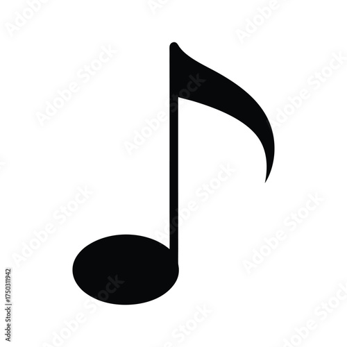 Black Silhouette of a Single Eighth Musical Note on White Background eighth note quaver