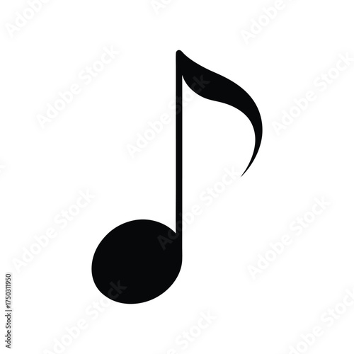 Black Silhouette of a Single Eighth Musical Note on White Background eighth note quaver