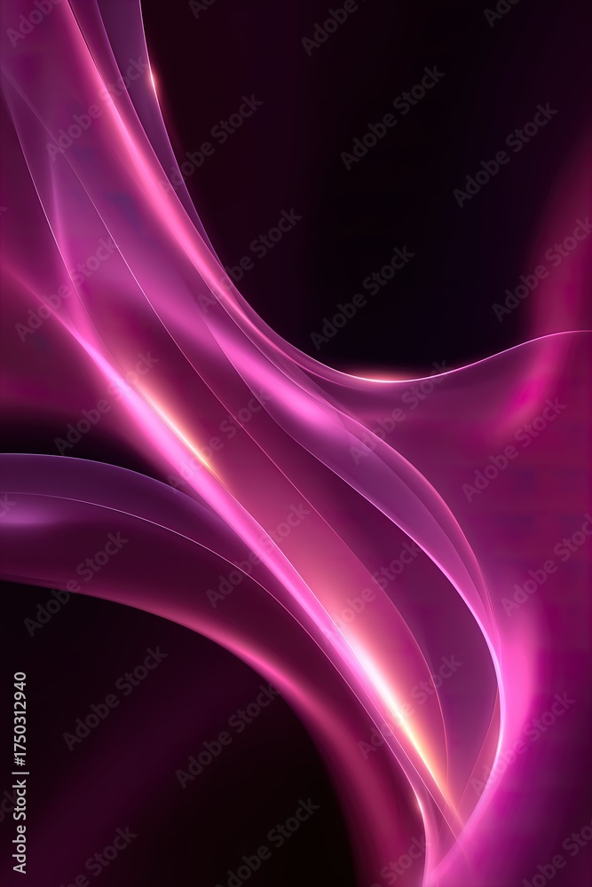 Naklejka premium Abstract pink waves with glowing light and fluid motion on dark background