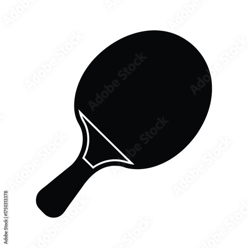 Solid Black Silhouette of a Ping Pong Paddle on White Background table tennis racket