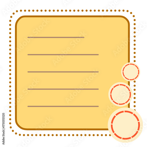 Blank Yellow Note Card Template with Dots Border and Round Embellishments