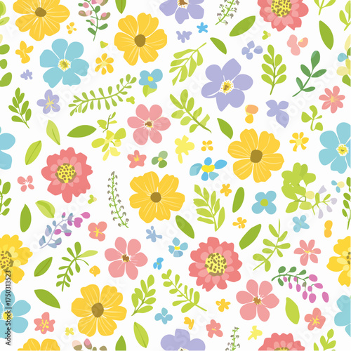 Flower pattern and hand drawn leaves
2