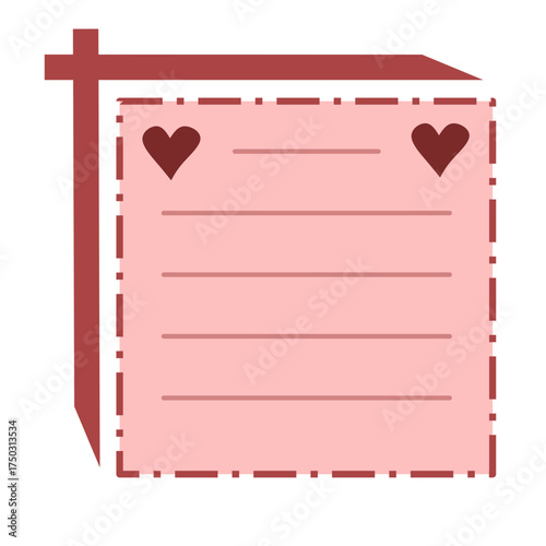 Pink Lined Memo Card Template with Hearts and Red Frame Detail