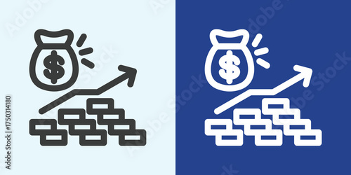Revenue Icon Set in Black and White Outline Style