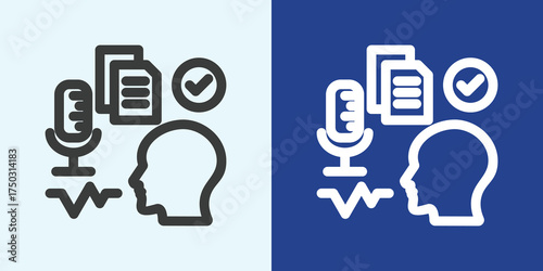 Voice Recognition Icon Set in Black and White Outline Style