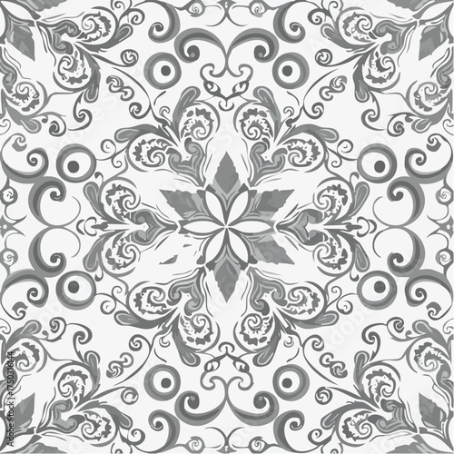 Baroque damask seamless pattern black and white floral texture
1