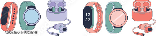 Assorted Wearable Tech Gadgets and Earbuds Collection wearable technology smart watch